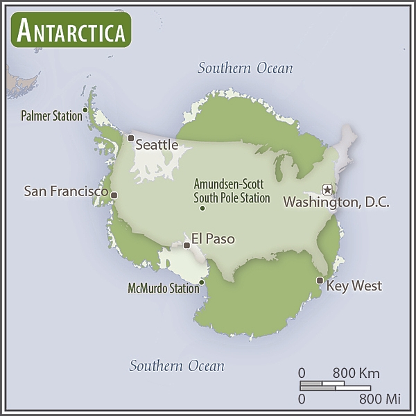 Antarctica-US area comparison map